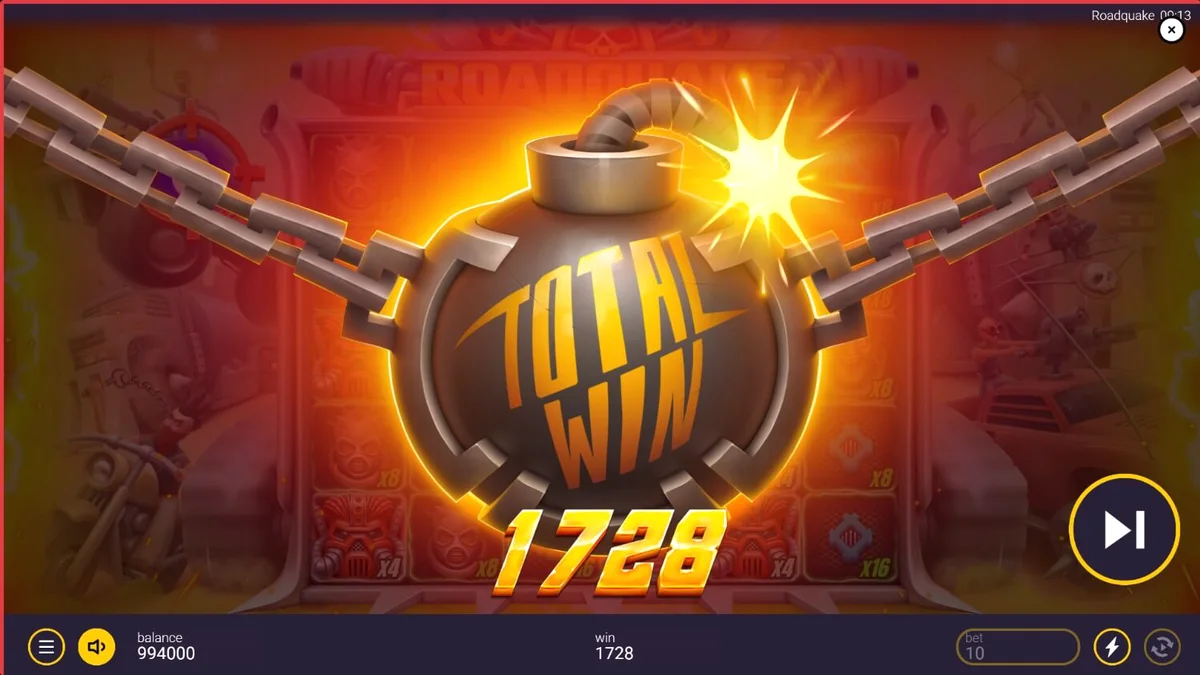 Tampilan visual slot Roadquake dengan tema perang jalanan yang penuh aksi